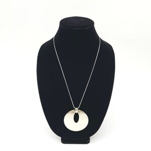 New Directions Silver Tone Modern Circle Pendant‎ Long Necklace Minimal Timeless